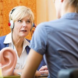 Woman takes a hearing test